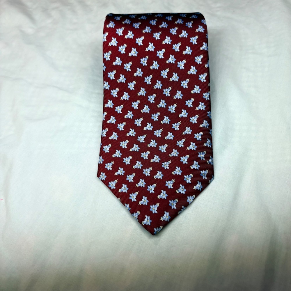 Brooks Brothers 346 Mens Silk Tie Red Floral Made in USA Classic 58"